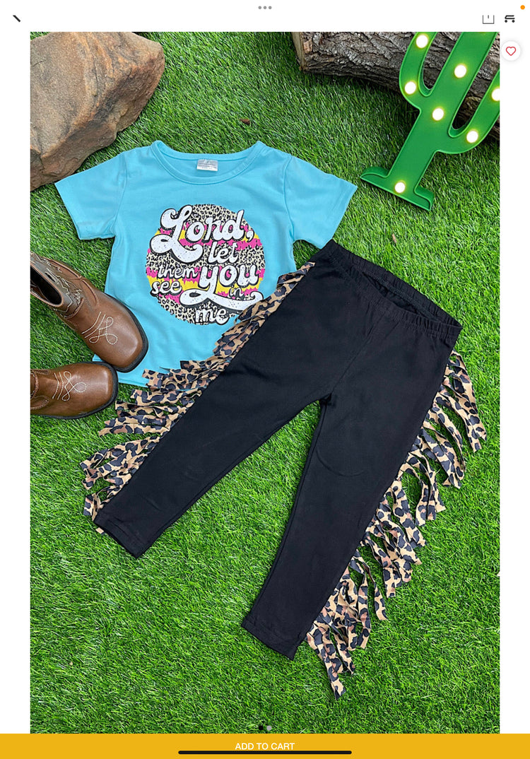BLACK PANTS WITH CHEETAH FRINGES-This & That Couture