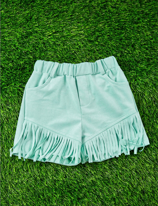 MINT SHORTS WITH FRINGLES-This & That Couture
