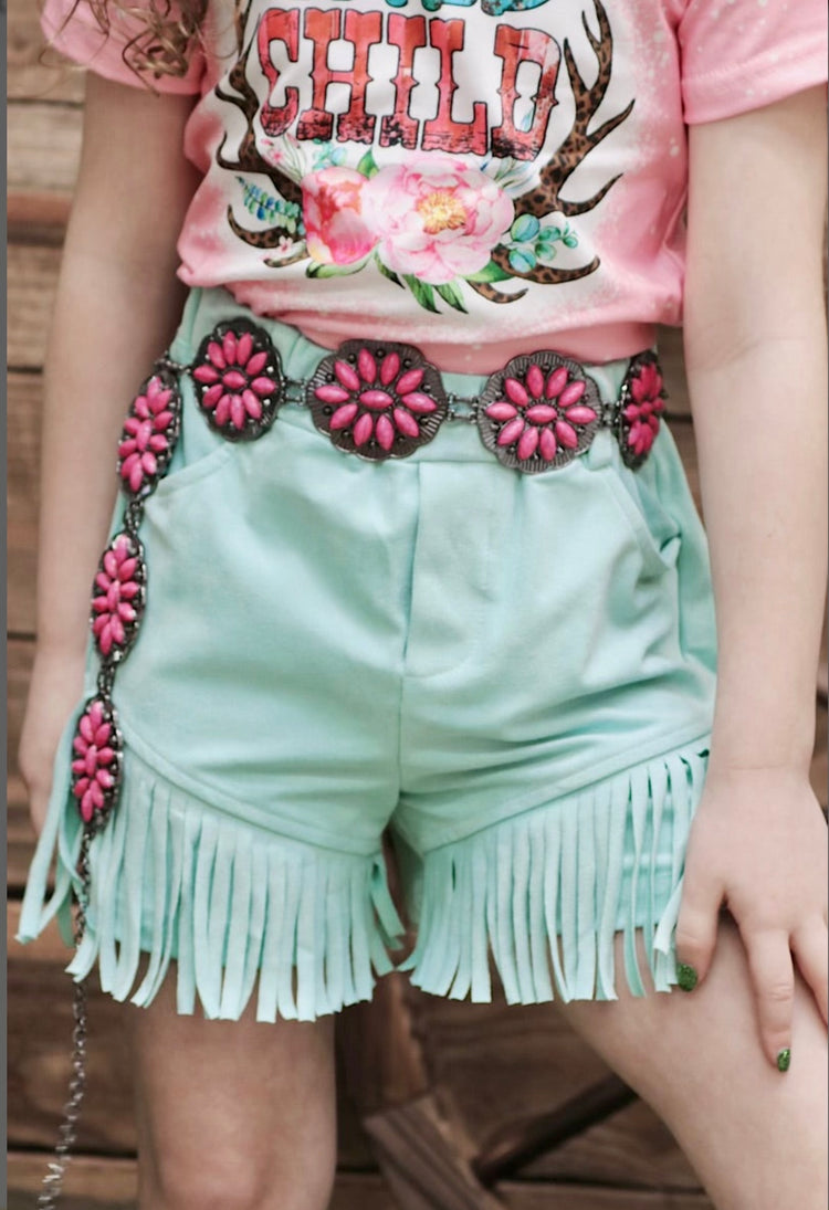 MINT SHORTS WITH FRINGLES-This & That Couture