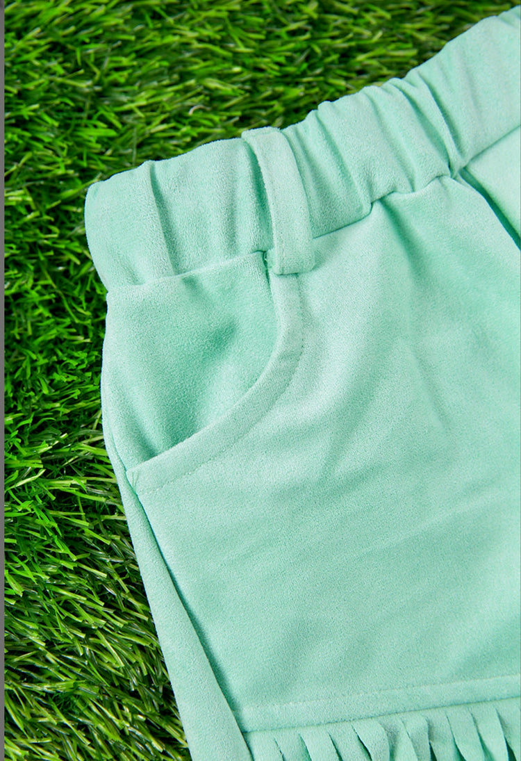 MINT SHORTS WITH FRINGLES-This & That Couture