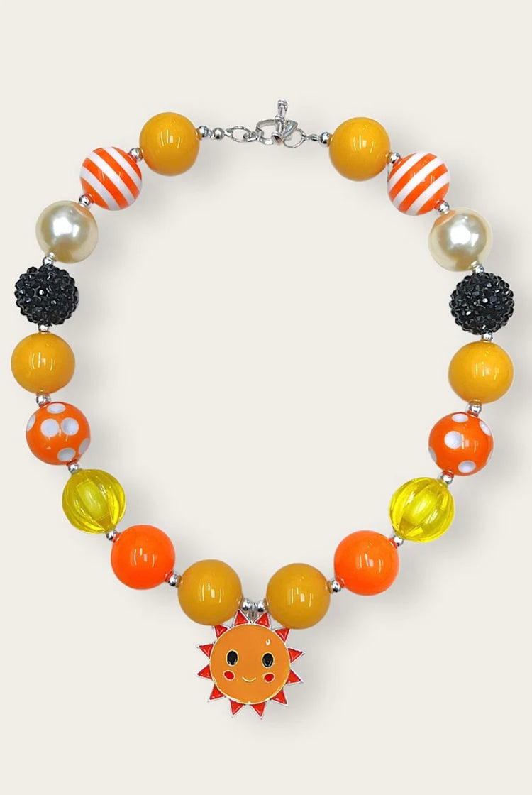 YELLOW TONE BUBBLE NECKLACE WITH SUN PENDANT-This & That Couture