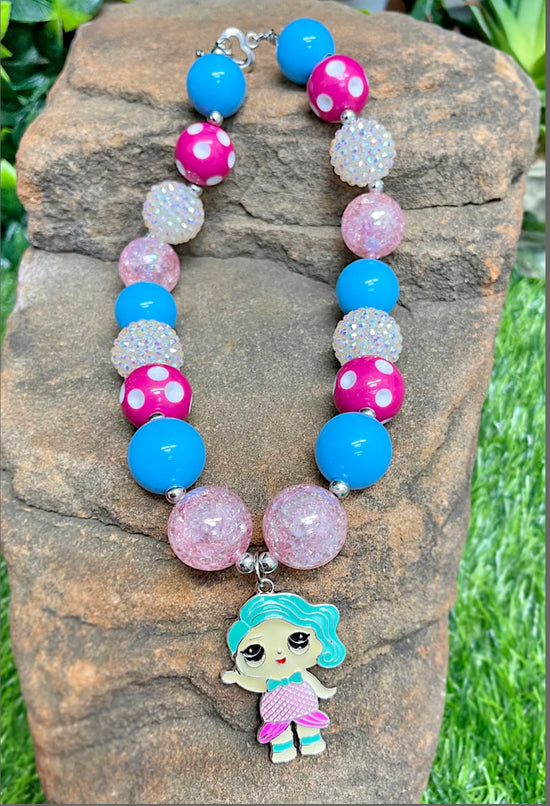 BLUE HAIR GIRL CHARACTER PENDANT NECKLACE-This & That Couture