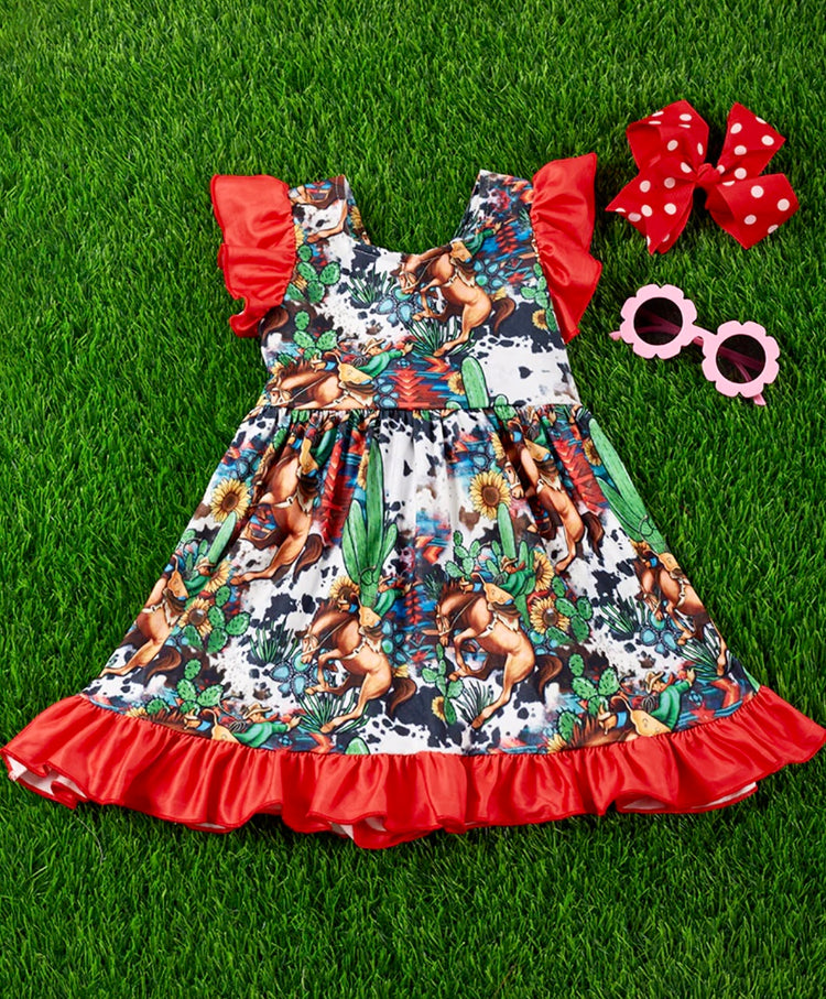 COWGIRL RED RUFFLE DRESS-This & That Couture