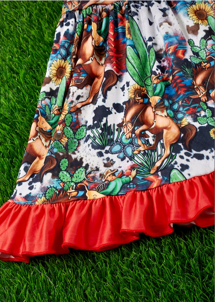COWGIRL RED RUFFLE DRESS-This & That Couture
