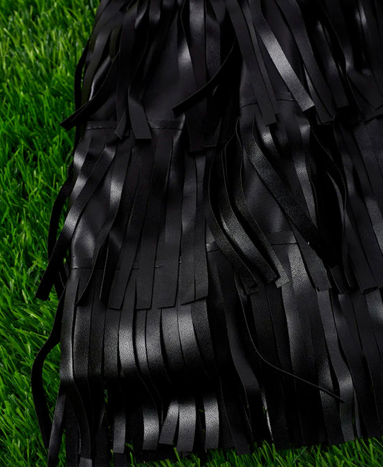 FAUX LEATHER FRINGE SKIRT-This & That Couture