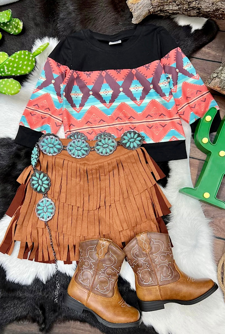 SUADE LOOK FRINGE SKIRT-This & That Couture