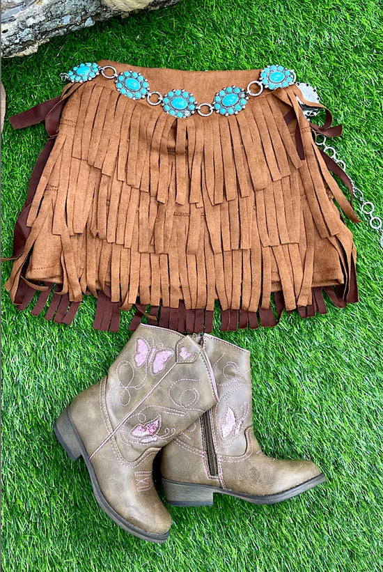 SUADE LOOK FRINGE SKIRT-This & That Couture