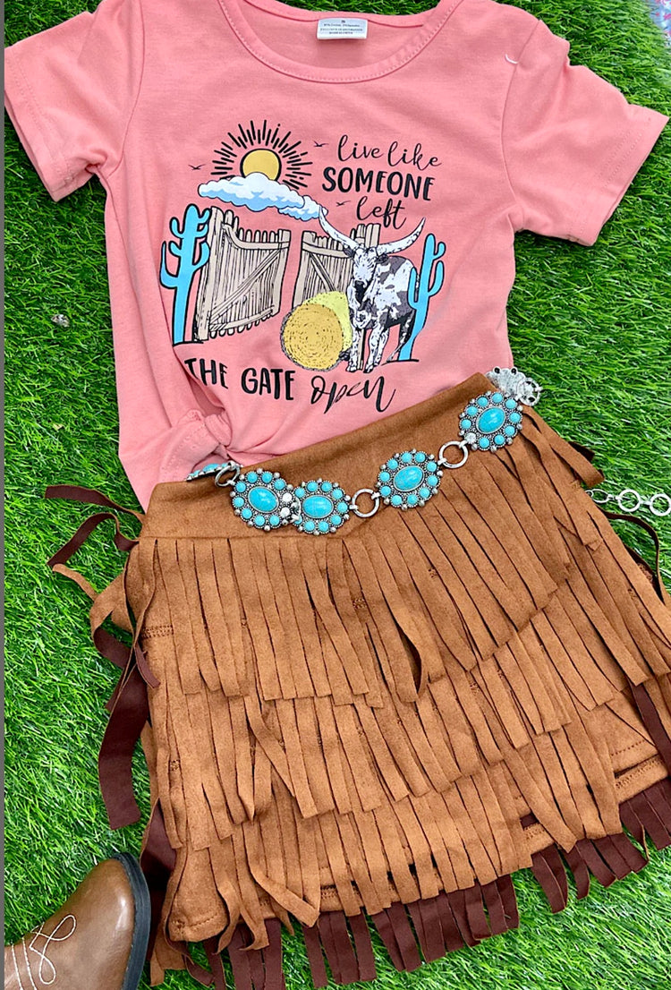 SUADE LOOK FRINGE SKIRT-This & That Couture