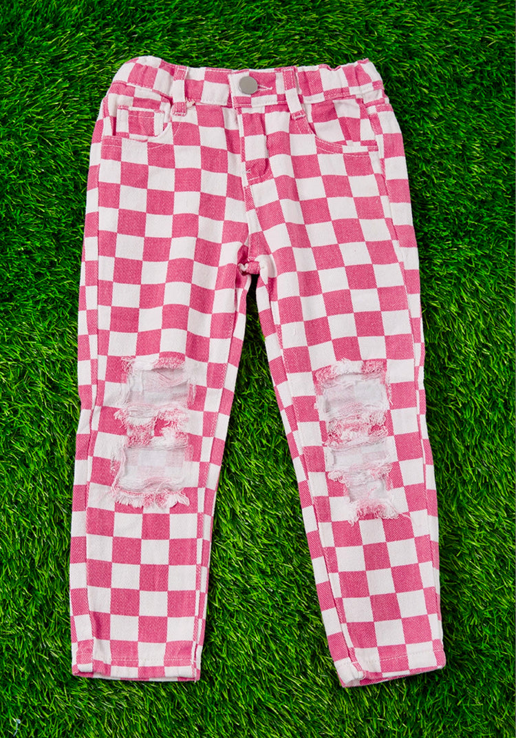 PINK CHECKERS JEANS-This &amp; That Couture