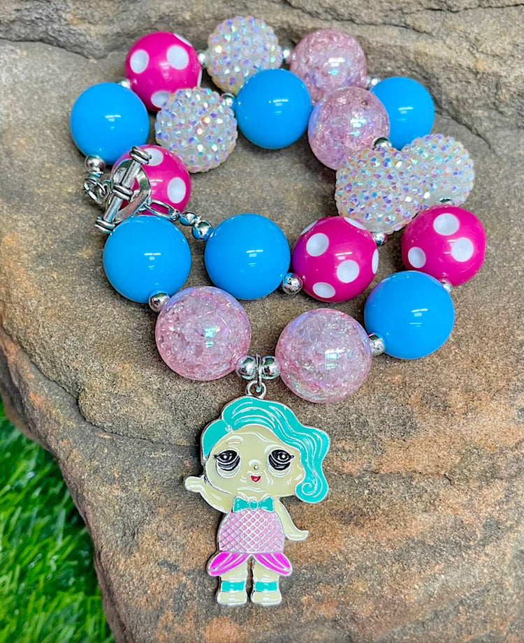 BLUE HAIR GIRL CHARACTER PENDANT NECKLACE-This &amp; That Couture