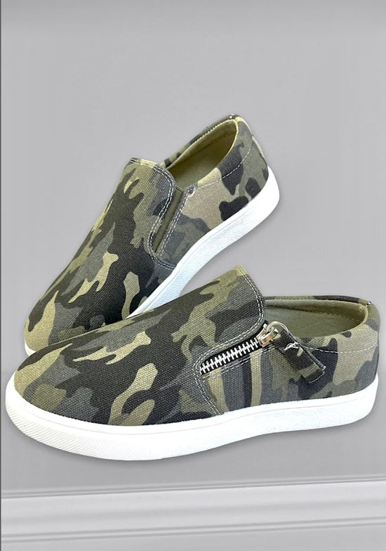 CAMOUFLAGE PRINTED SLIP ON SHOES-This &amp; That Couture