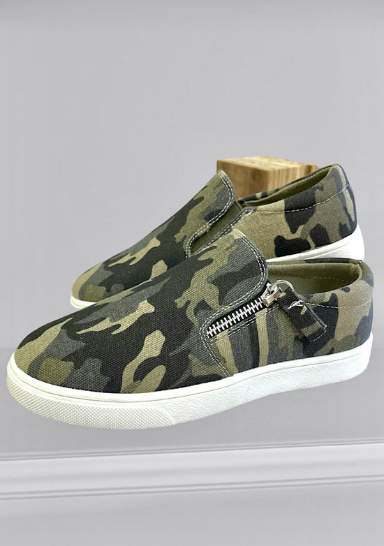 CAMOUFLAGE PRINTED SLIP ON SHOES-This &amp; That Couture