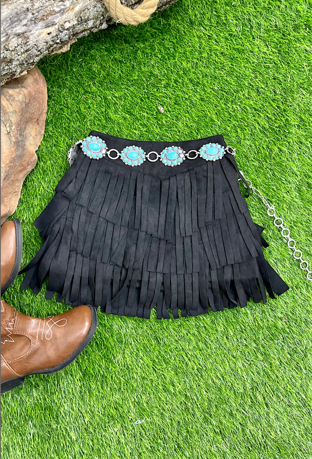 ULTRA SUEDE FRINGE SKIRT-This &amp; That Couture