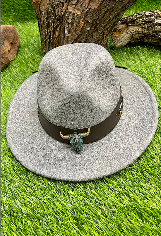 GREY WESTERN HAT WITH A BULL-This &amp; That Couture